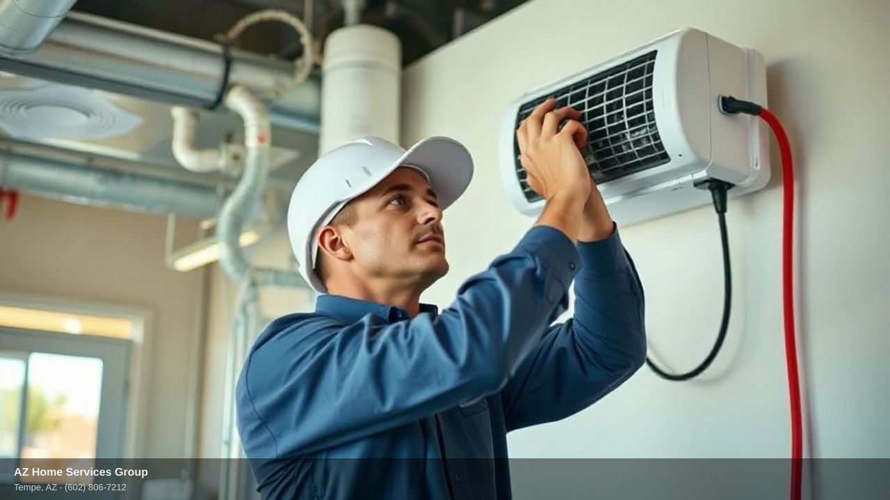 HVAC technician performing repair strategy diagnostics on air conditioning system in Tempe Arizona home